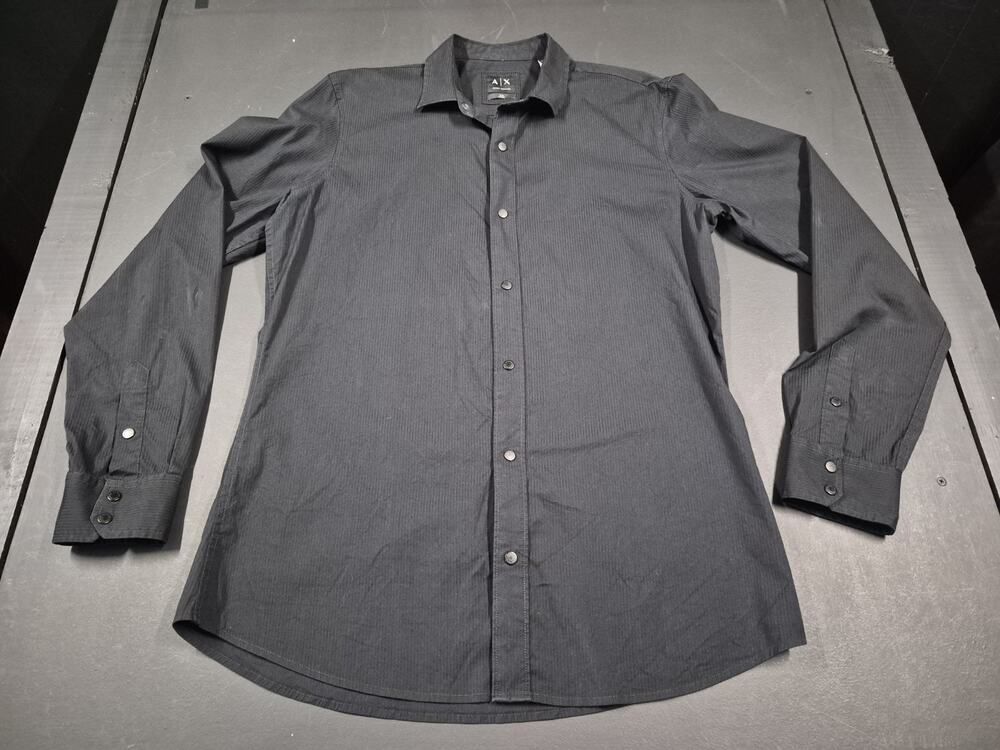 Armani Exchange Shirt Mens Large Slim Fit Black Fine Wale Corduroy Button Down